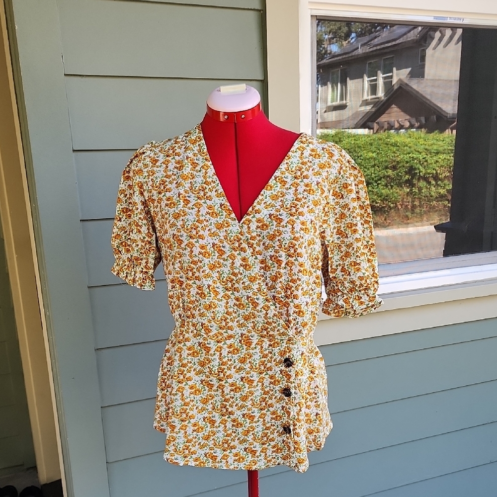 Jon & Anna Floral Wrap Blouse - Yellow and White